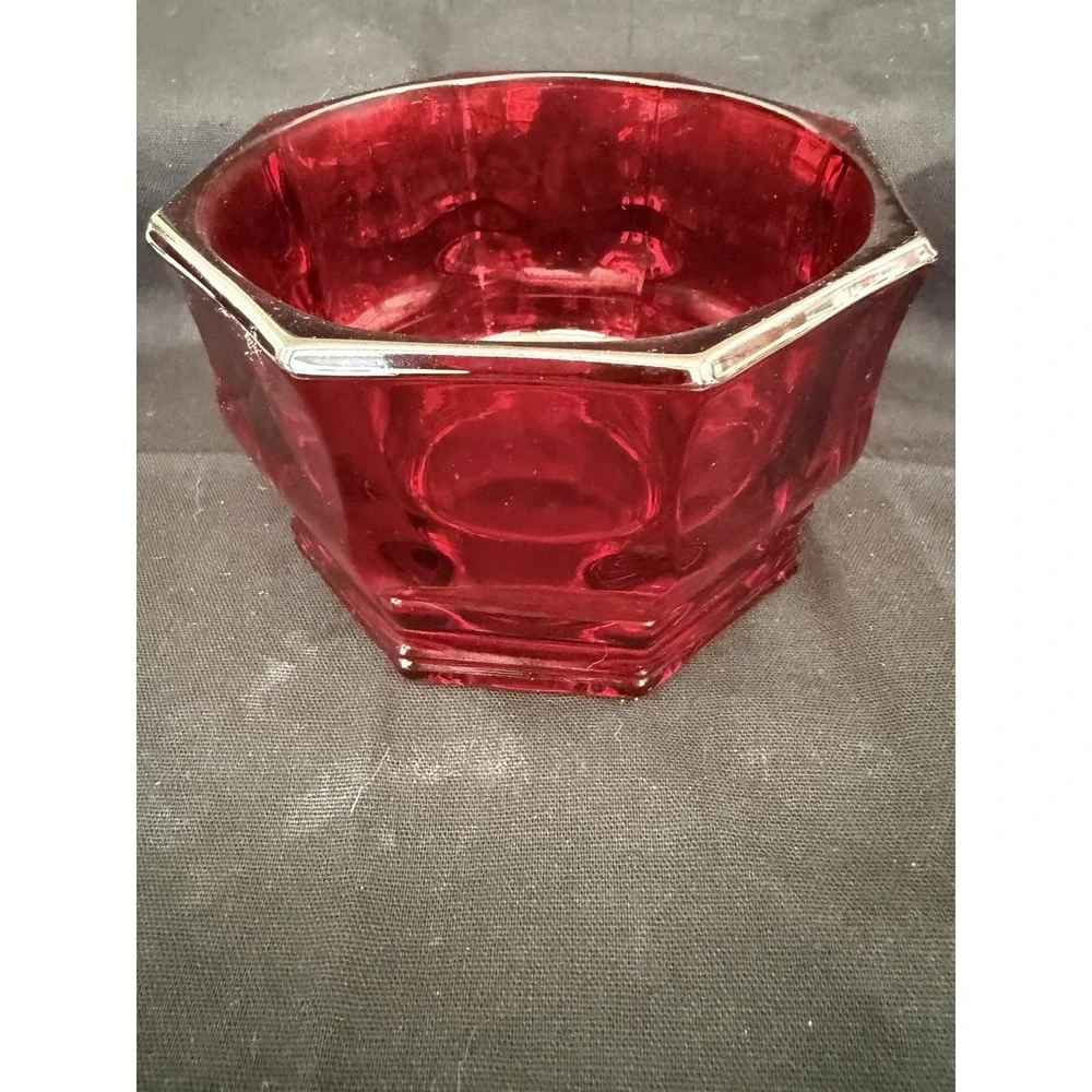 Red Glass Bowl Hexagon Glossy 5.5 in Diameter 3.5 in‎ Height Decorative